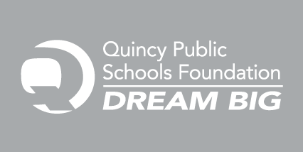 Quincy Public Schools Foundation White Logo on Grey Background